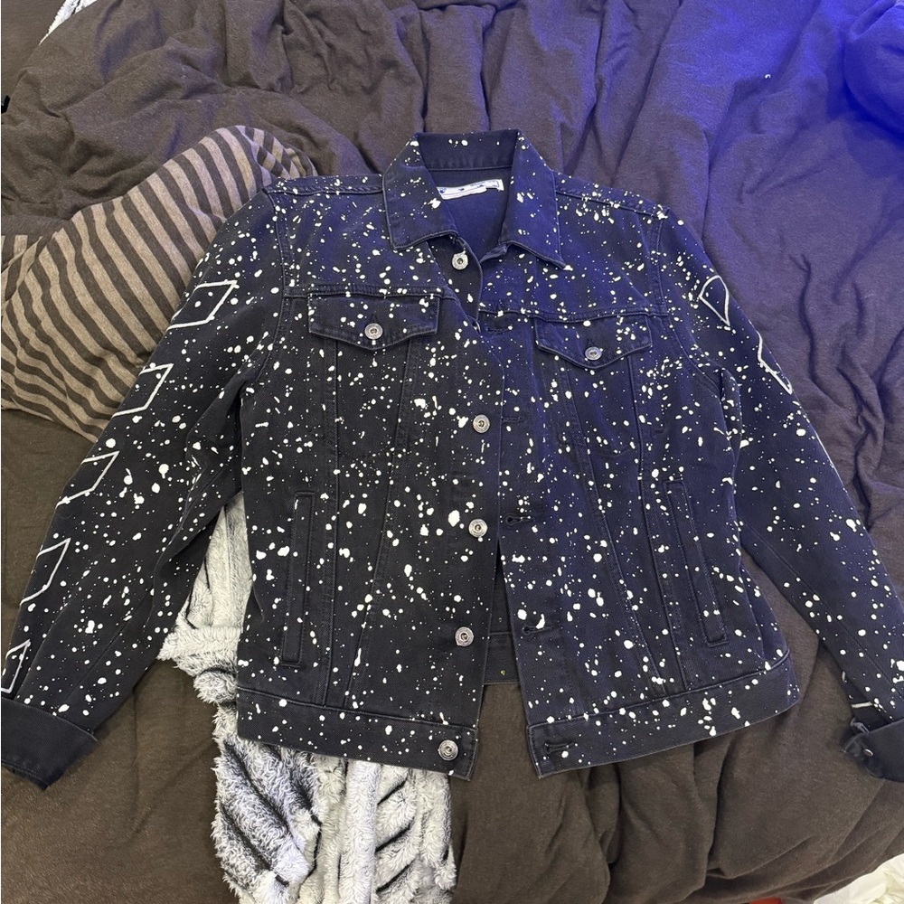 Off White Black and White Splatter Denim Jacket